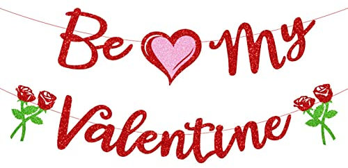 Abonda Be My Valentine Banner, Glitzer-Herz-Girlande, Banner, vormontiertes Urlaubsbanner Ornament für Hochzeit, Verlobung, Party, Heimdekoration