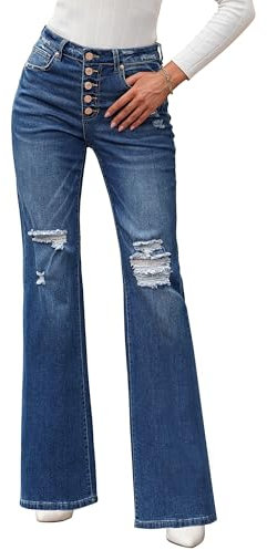 Roskiky Jeans da donna a vita alta, jeans da donna con fori, elasticizzati, Blu scuro, XXL