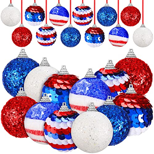 24 Stück 4. Juli Ornamente Unabhängigkeitstag Kugel patriotische hängende Ornamente Valentinstag Baumschmuck Herz Zwiebelform Ornamente für Heimdekoration Hochzeit Jahrestag Party (klassischer Stil)