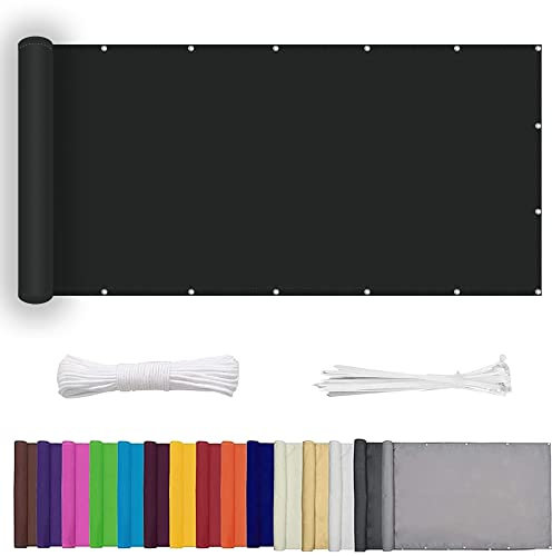Innen Balkonverkleidung 60 x 400 cm Mit Montagezubehör Baldachin HDPE aus Starken Material für Balkon Garten Balkongeländer, Schwarz