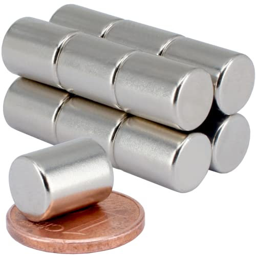 [12 Stück] Neodym Magnet 8mm Mini Magnete 8x10mm Magnetscheiben Stabmagnet Für Modellbau Bastelmagnete Rund Scheibe Zylinder Scheibenmagnet Kleine Runde Magnete Extra Stark