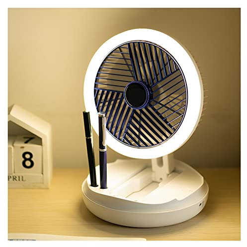 STAFU Ventilateur USB, Dia. 180mm, 4 Réglages De Vitesse, avec Veilleuse, Ventilateur Rechargeable 4 en 1, Rotatif À 300 °, Ventilateur De Bureau pour Bureau À Domicile, Camping en Plein Air