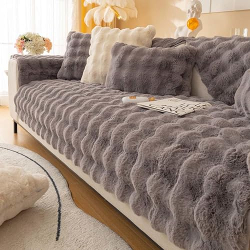 Sofabezug Ecksofa 1 2 3 4 Sitzer Kaninchen Plüsch Couch/Sofa Bezüge, Universelle rutschfeste Couch Bezug L-Form Sofaschoner Katze, Waschbar Sofaschutz, Sofaüberwurf, Sofa Überwurf,A-70x70cm