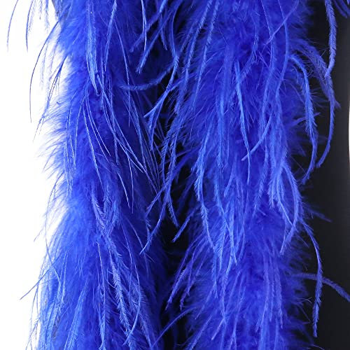 SYSUII Flauschige Marabu-Boa zum Basteln, 200 cm Natürliche Straußenfeder Schal Federboa DIY Verkleidung Zubehör Halloween Hochzeit, Party Dekorationen 1920s Gatsby Karneval Kostümzubehör -Dunkelblau