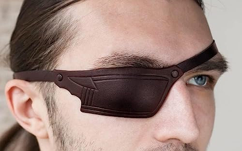 RAHBI Cache-Oeil, Cache-Oeil en Cuir rétro, Masque pour Les Yeux en Cuir PU déguisement Ajustable, pour la fête de Carnaval d'halloween (Marron,R)