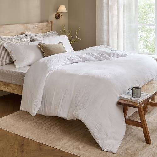 furn. Yard Lark Bettbezug Set – Weich Atmungsaktiv Doppellagig Musselin Baumwolle Minimalistisch Bettwäsche (Weiß – Doppelbett – 200x200cm) | 100 % Baumwoll-Musselin mit einer weichen Knitterstruktur und atmungsaktivem Komfort