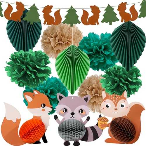 Syoulin-sommerparty gartenparty deko ,dschungel/wald deko,pompons deko , Geeignet für Familienversammlungen und Geburtstage von Kindern,Parteidekoration voller Natur
