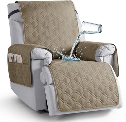 TAOCOCO Wasserdichter Bezug für Liegestuhl, rutschfeste Sesselbezüge für Liegestühle mit Tasche, waschbarer Sofabezug für Kinder, Haustiere (1-Sitzer, klein (50,8 cm), Sand)
