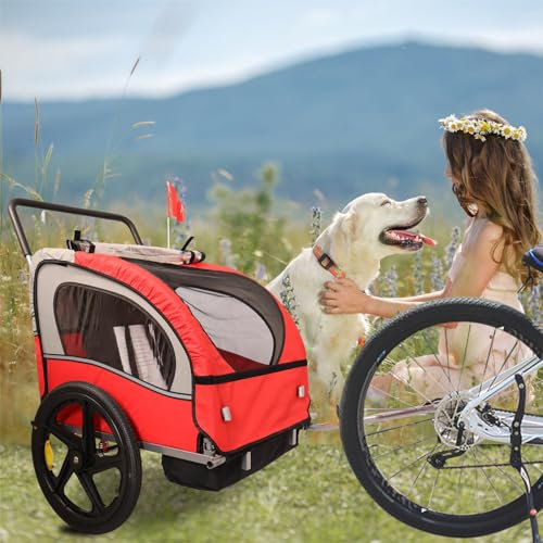 Haustier-Fahrradanhänger, 2-in-1-Kinderfahrradanhänger und Kinderwagen für 2 Kinder, Universal-Fahrradkupplung mit Jogger-Rad vorne, Hundewagen für S & LPets, Multisport-Anhänger mit umwandelbarem