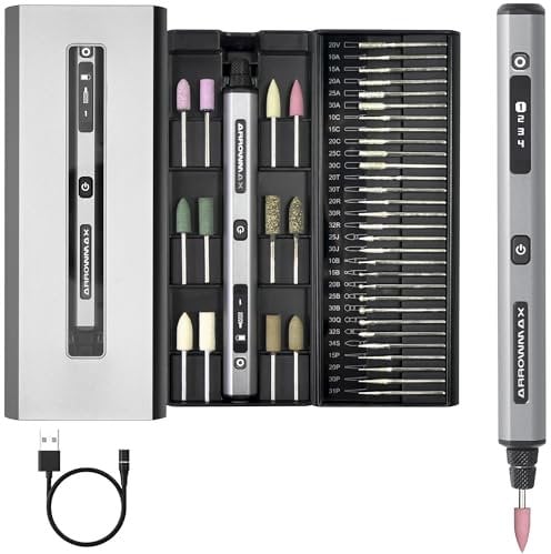 ARROWMAX Mini penna elettrica per incisione, motore HollowCup, 42 bit con custodia in alluminio, OLED, carica magnetica, mini utensile rotante, metallo, legno, vetro e plastica (SGS)