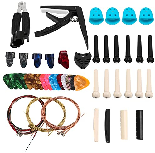 Yheonver 62 StüCk Gitarren ZubehöR Kit Akustik Gitarren Werkzeug für Gitarristen und Gitarren AnfäNger