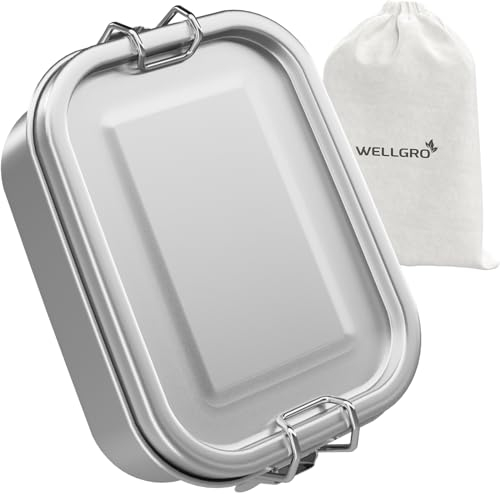 WELLGRO Edelstahl Dosen eckig - 550ml 850ml 1400ml 2400ml auslaufsicher Metall Brotdose Lunchbox, Kapazität:550 ml