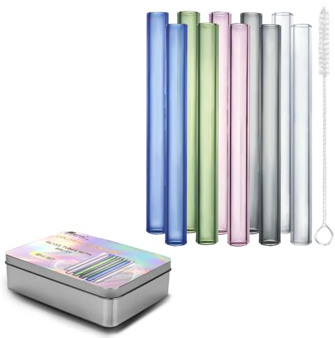 Geestone Glasröhren, Geschenkbox-Serie mit Reinigungsbürste, 12 mm Außendurchmesser, 2 mm dick, Wandrohre, Borosilikatbläser, 10 Stück, bunte Röhrchen
