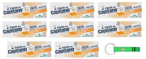 8x Pasta del Capitano Dentifricio Zenzero Ingwer-Zahnpasta Vollständiger Schutz der Zähne 100ml + Beni Culinari Kostenloser Schlüsselanhänger