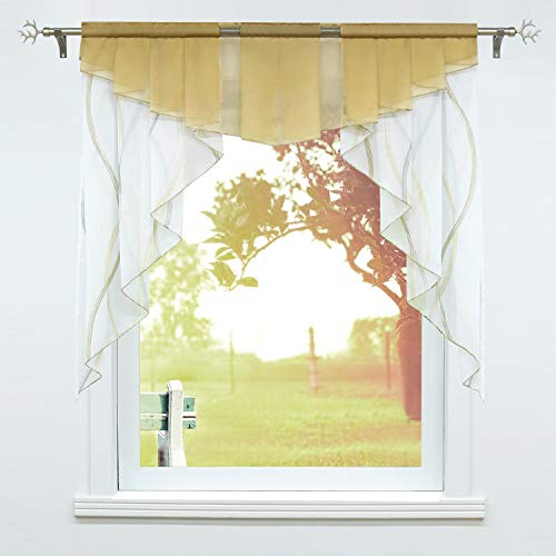 SCHOAL Scheibengardinen Küche Transparente Bistrogardinen Voile Kurzgardinen Kleinfenster Gardinen mit Tunnelzug 1 Stück BxH 140x145cm Sand