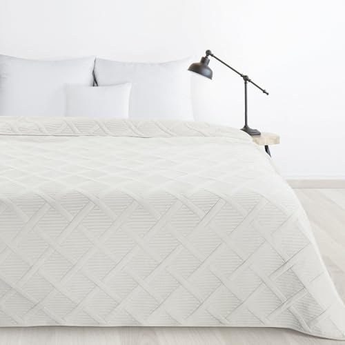 Design91 Gesteppte Tagesdecke Bettüberwurf ALARA5, Gesteppte, zweiseitige Decke Kariert 170x210 200x220 220x240 Ganzjährig (Creme, 170x210 cm)