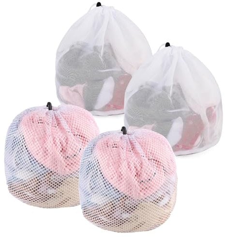 JCUGSBS Sacchetti Lavatrice per Camicie, Sacco per Biancheria Riutilizzabile in Rete Spessa, per Pantaloni, Calzini, Biancheria Intima (4 Sacchi per Biancheria con Coulisse 40 * 30 cm)