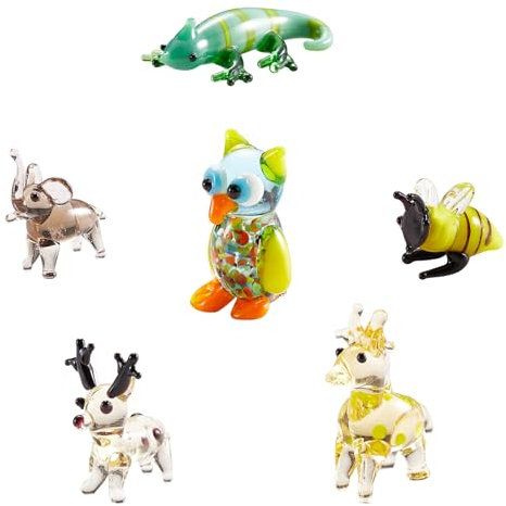 HUAAPLEGO 6 Pcs Hand Blown Glass Figurines Glass Animal Figurine Sets Glass Art Animal Ornaments for Home Decoration Collectibles and Gifts
