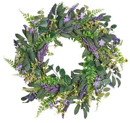 OHS Summer Door Wreath Lavender, Decorative Door Wreaths Outdoor All Year Home Accessories Indoor Summer Wreath for Living Rooms Kitchen Dining Room, 50cm x 50cm