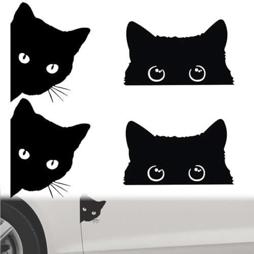 4 Pezzi Adesivi per Auto Che sbirciano Gatto Che guardano Decalcomanie Riflettenti Impermeabili Divertenti autoadesivi, per paraurti, per finestrini dell'auto Laptop Moto(Nero)