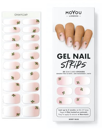 MOYOU LONDON Semi Cured Gel Nail Strips - 20 Pcs. Nail Wraps for Salon-Quality Manicure - Works with Any UV Lamp - Easy to Apply, Trim, & Remove Gel Stickers