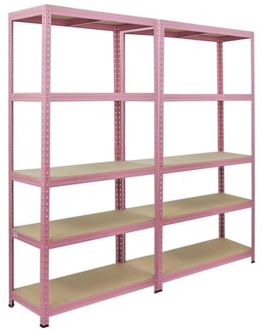 Berlinlodge Mega Deal 2X Wohnregal PINK Lady, HxBxT 180x90x40cm, Fachlast 175kg, 5 Ebenen, Pink, Bücherregal, Standregal, Büroregal für Wohnzimmer, Schlafzimmer, Arbeitszimmer