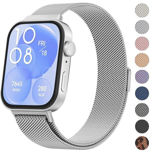 Vancle Compatible con Correa Huawei Watch Fit 3 para Hombre Mujer, Metal Correas, Pulseras de Repuesto de Acero Inoxidable, Pulsera Ajustable con Imán para HUAWEI Watch FIT 3, Plata