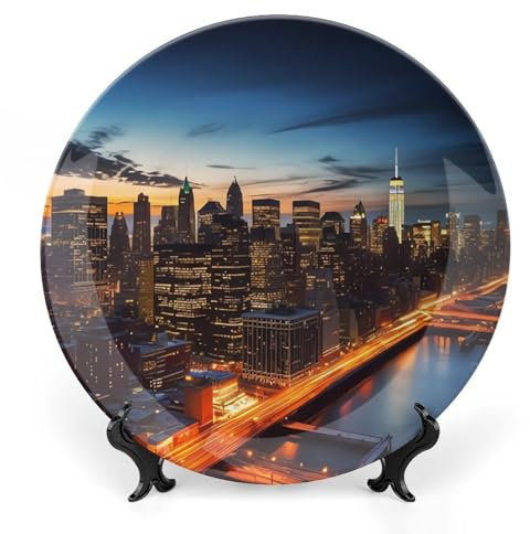 NTVOWPZO Assiette décorative en porcelaine anglaise avec support vertical - Motif paysage de la ville de New York - 25,4 cm