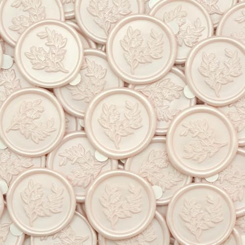 Poemluve 50 Stück Selbstklebend Wachssiegel Pink mit Eucalyptus Mustern, Siegelaufkleber Hochzeit für Einladungen, Umschläge, Briefumschläge, Geschenkverpackungen