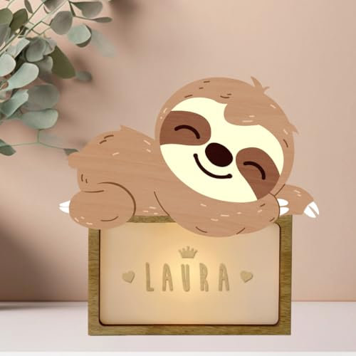 WONDEE Personalisierte Geschenke Baby, Nachtlicht Baby Faultierbär, Geschenke zur Geburt, Taufgeschenke für Mädchen und Jungen Personalisierte - Nachttischlampe kinder, baby geschenk personalisiert
