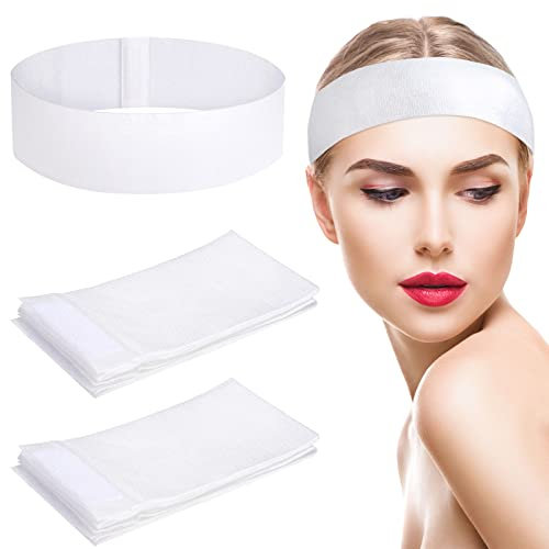 GHPKOTW 10 Pièces Cosmétiques Bandeau Blanc, Bandeau Avec Velcro Make Up Bande De Cheveux Bandeau Élastique De Protection Des Cheveux Pour Les Femmes Filles Nettoyage Du Visage Maquillage