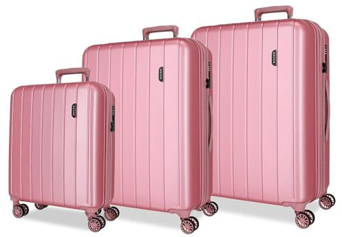 MOVOM Wood Jeu de valises Roses 55/68/78 cm Rigide 11,4 kg Fermeture TSA ABS 11,4 kg 190 L Extensible Bagage à Main, Rose, Talla única, Jeu de valises