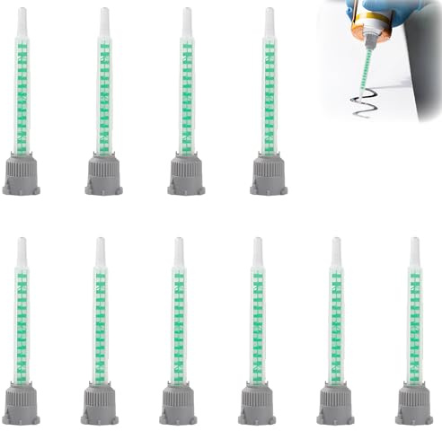 Pack of 10 2k Adhesive, Static Mixer, 2K Plastic Adhesive, Adhesive Tips, Static Mixer Nozzle, Static Mixing Nozzle 1:1 Mixer Nozzles for Plastic Adhesive, Two-Component Adhesive, 2K Glue Gun