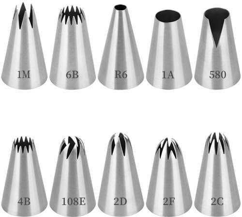 Bomtop 10 PCS Grosse Douille Patisserie, Douille Patisserie Professionnelle Embout Poche a Douille Patisserie Douille Cannelée, Décorer Gâteaux Cupcakes Compatible Avec Poche à Douille Patisserie