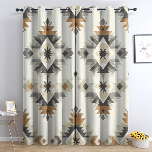 Generisch Vorhänge Azteken Western Wohnzimmer Schlafzimmer, Vorhang Ethno Muster Blickdicht Ösen, Fenster Gardinen, Verdunklungsvorhänge Thermovorhang, 2er Set Curtains, H 137 x B 117 cm MHGo143