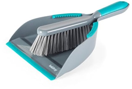 Beldray Antibac Dustpan & Brush Set – Non-Scratch Bristles, Hard Flooring, Antibacterial Treated, Deep Dustpan with Rubber Cleaning Teeth & Rubber Lip, Feet on Base for Angled Sweeping