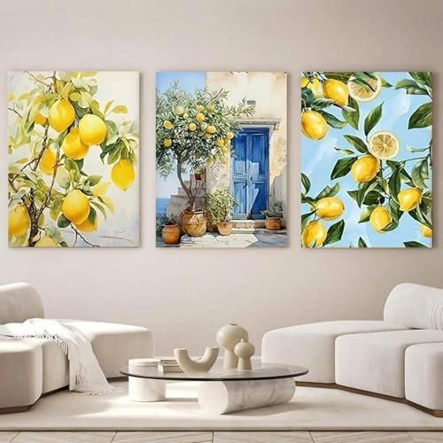 champracer 3er Poster Set Sommer Zitrone Wandbilder Wohnzimmer Modern Wandbilder Wanddeko Aesthetic Deko Leinwand Bilder Wanddeko Bilder Set für Wohnzimmer Schlafzimmer, Ohne Rahmen (30 * 40cm)