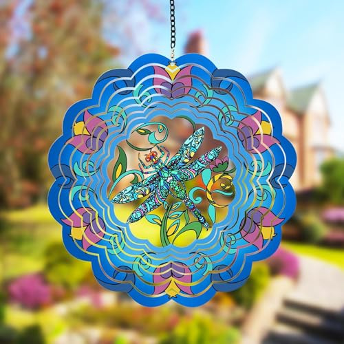 ZYEKIU Edelstahl Windspiel Garten Windspiel Windspiele für Draußen(Libelle) | Hängend Windräder Windrad Drehbar 3D-Hängewindspiele 30 CM für Outdoor Wohnzimmer Fenster Korridor Gartendekoration