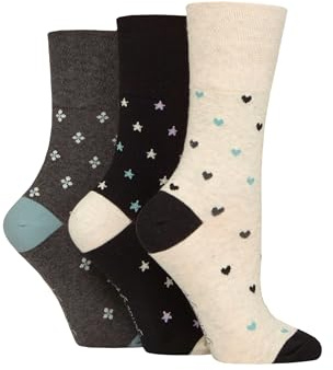 SockShop Gentle Grip Ladies Floral Spotted Patterned Striped Honeycomb Top Cotton Socks 3 Pairs Assorted Colours Size 4-8