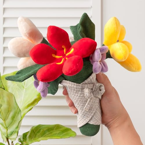 Handheld Bouquet Plüschtier Brautstrauß Weiche Kuschelige Bezaubernde Plüschblumen Stoffblumen-Spielzeug für Romantisches Hochzeitsgeschenk, Geburtstagsgeschenk Stilvolle Innendekoration, Rot