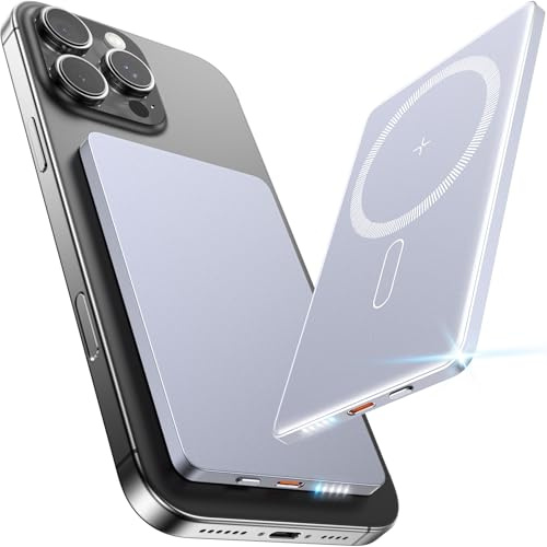 5000mAh for Magsafe Battery Pack Mini 22.5W Wireless Power Bank Fast Charging USB C in Out Power Pack, Magnetic Portable Charger Slim Powerbank for iPhone 17 16 15 14 13 Plus/ Pro/ Pro Max, Grey