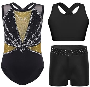 Miaeowve Kinder Mädchen Turnanzug Strass Glitzer Ballettanzug Ärmellos Gymnastikbody Mit BH Top Shorts Dancewear