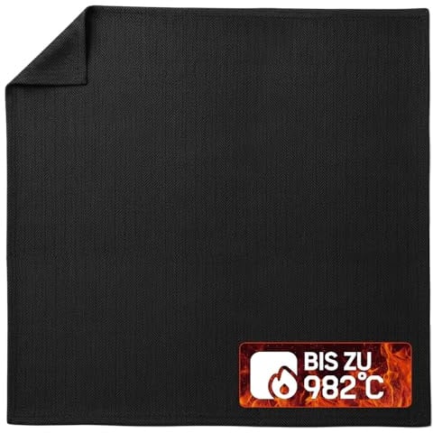 EVOCAMP Feuerfeste Unterlage 60x60 cm – Hitzebeständige Schutzmatte bis 982 °C aus voroxidierten Fasern – Brandschutzmatte für Büro, Küche, Werkstatt und Camping – Schwarz
