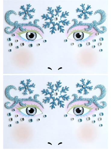 Gleevio Schneeflocken Gesichtstattoo Karneval,2 Stück Schneeflocken Schminke Face Art Sticker,Glitzer Gesicht Aufkleber Tattoo Gesicht Weihnachten,Temporäres Tattoo,Ablösbare Face Sticker für Fasching