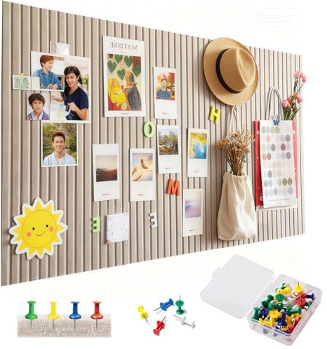 Große Filz Pinnwand Selbstklebend, Filzboard, Vertikaler Streifen Dekorative Pinnwand aus Filz, 0.9cm dick, Moderne Pinnwand Ohne Bohren für Büros Schulen Küche Kinderzimmer (Dunkles Kamel 60x40cm)