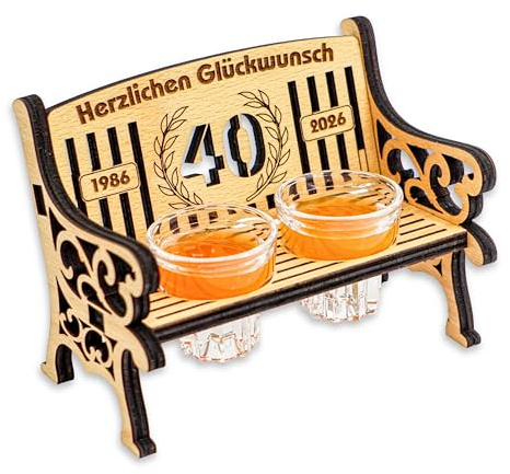DARO Design - Schnapsbank Holz mit Gravur mit 2 Schnapsgläser - 40 Jahre - 16x12 cm Groß - lustige Geschenkidee - originelles Geschenk zum Geburtstag Firmenjubiläum Hochzeitstag Jubiläum