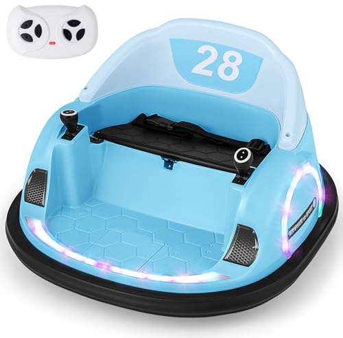 COSTWAY 12V Autoscooter Kinder mit Fernbedienung, Elektro Bumper Car mit 360° Drehnug, Musik & Licht, Kinder Elektroauto für Kleinkinder ab 18 Monaten (Blau,68 x 66 x 40 cm)