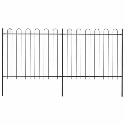 Mokuyary Gartenzaun mit Rundbogen Stahl 359 x 150 cm Schwarz Maschendrahtzaun Gartenzaun mit Viereckgeflech idealer für Grundstück,Garten und Tiergehege