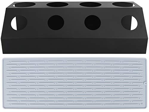 Adfaga Soda Bottle Drying Rack Heavy Duty 4 Hole Bottle Drainer with Non Slip Silicone Base for Kitchen Counter Restaurant Storage Space Saving Organizer (Black 4 Holes)