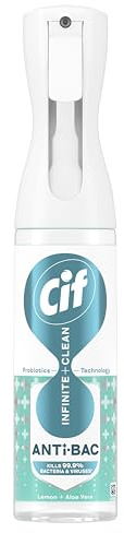 Cif Infinite Clean Anti-Bac Cleaner Spray Lemon & Aloe Vera, 280 ml - Probiotics Technology & Disinfecting Agent*, Eliminates 99.9% of Bacteria and Viruses*